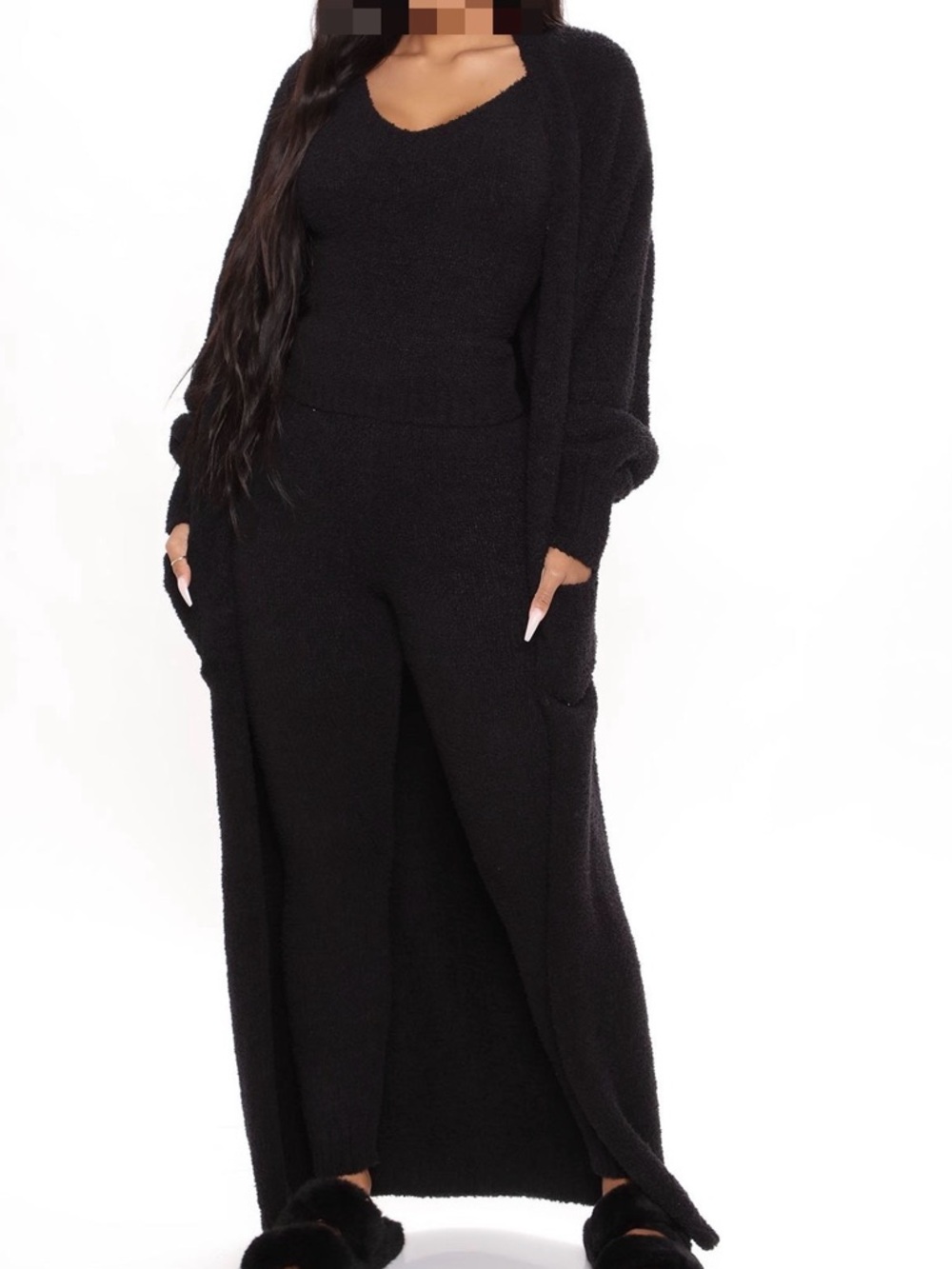 New Cozy Black 3-Piece Knit Loungewear Set